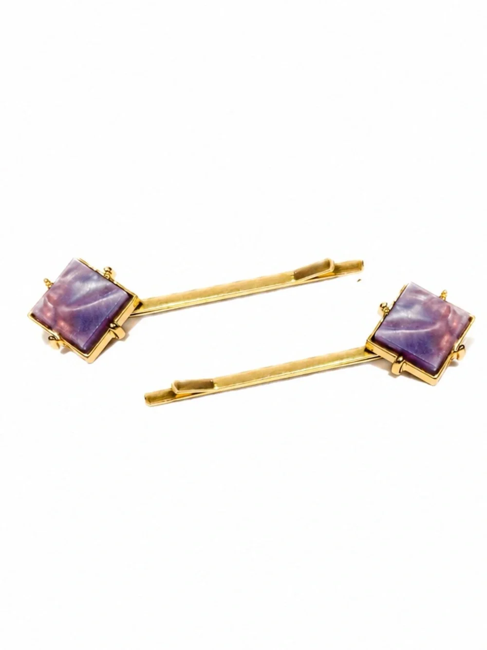 NEW - Anthropologie Purple Gemstone Gold Bobby Pin Hair Clip Set Boho Chic